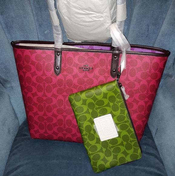 Coach Handbags - Reversible Coach Tote & Green Wallet